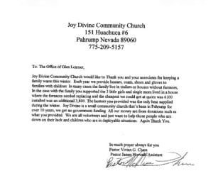 Thank You Note from Joy Divine Community Church