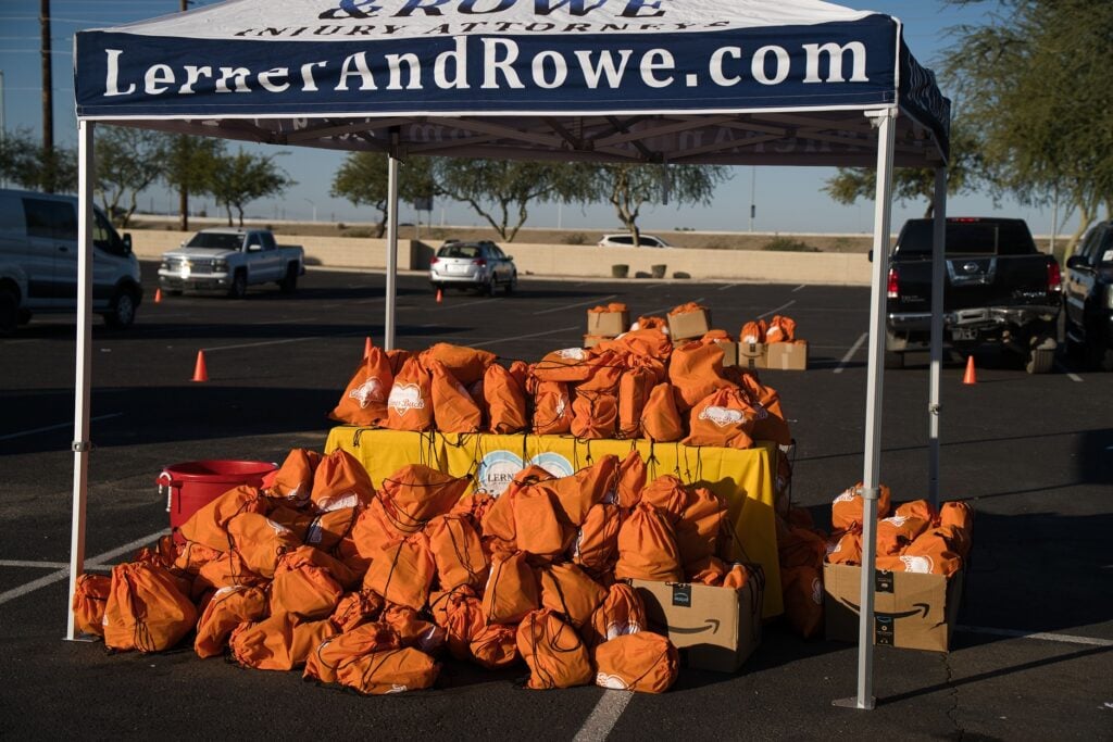 Phoenix Thanksgiving Meal Giveaway tent with goodie bags